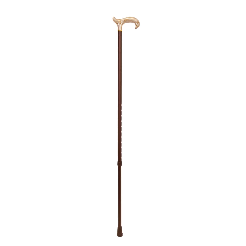 bâton de marche marron blond, poignée Derby en acrylique