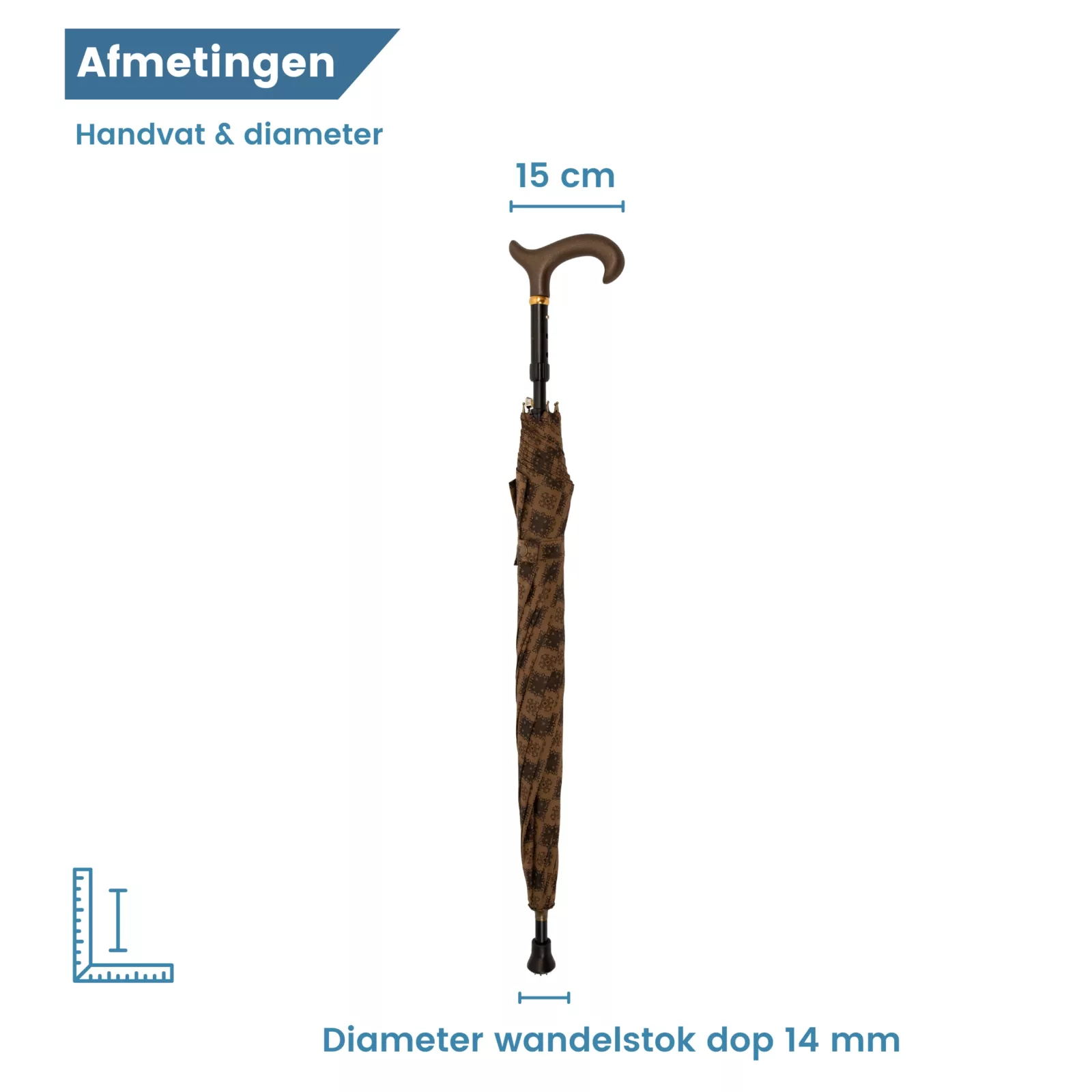 diameter wandelstok paraplu bruin