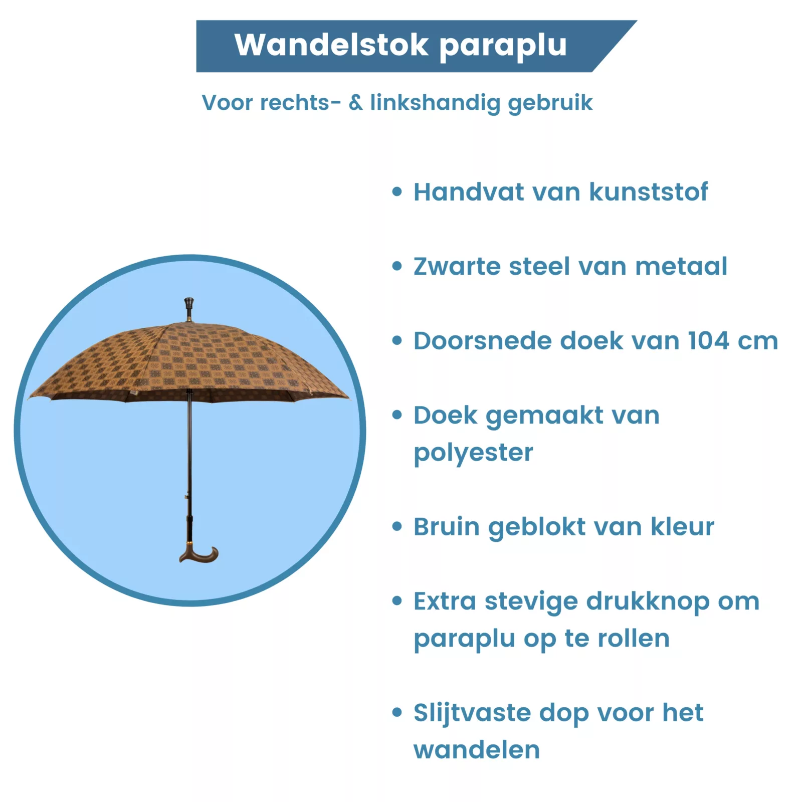 verstelbare wandelstok paraplu bruin geblokt
