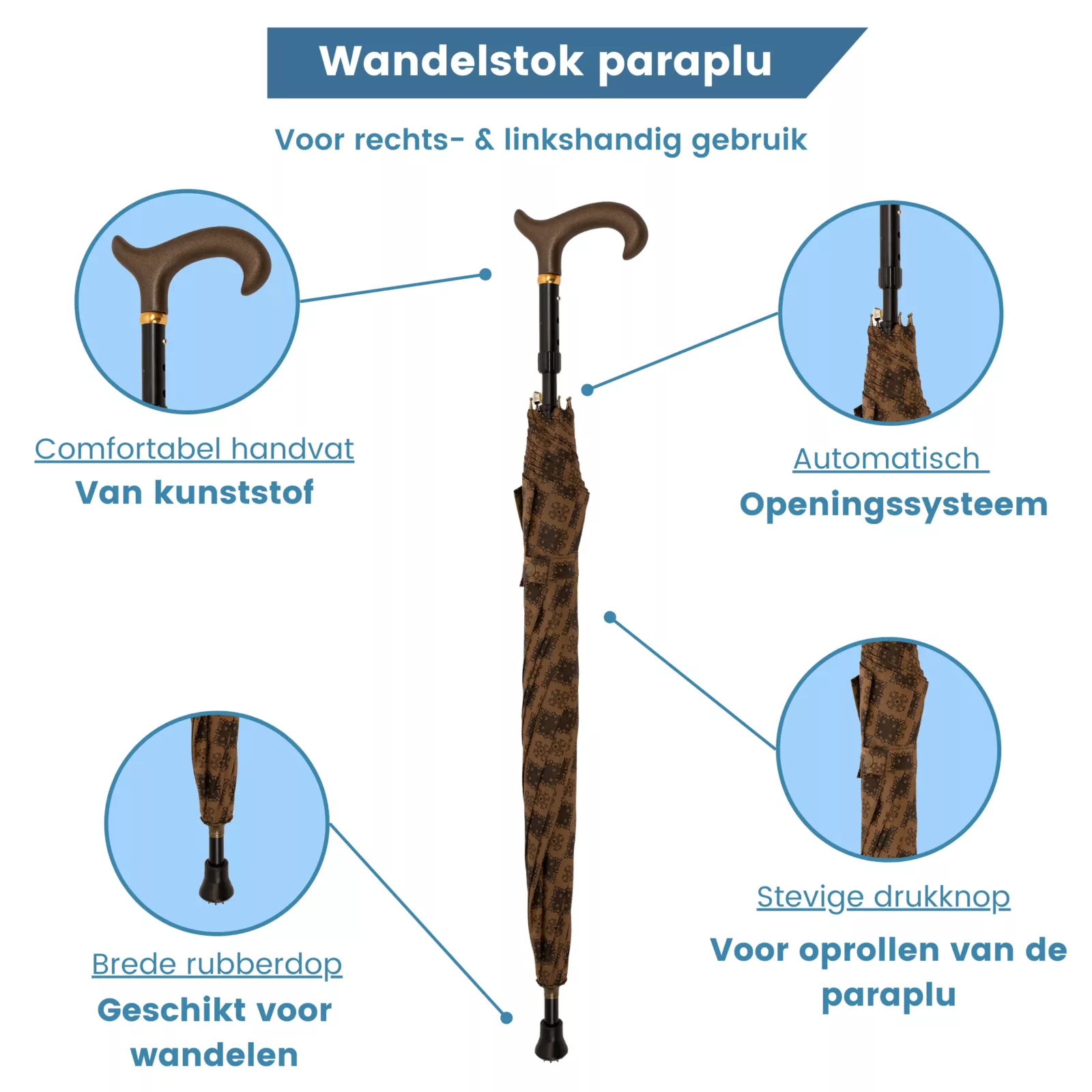 bâton de marche avec parapluie et toile marron