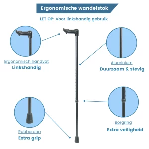 canne de marche ergonomique pour gaucher, réglable, noire, USP