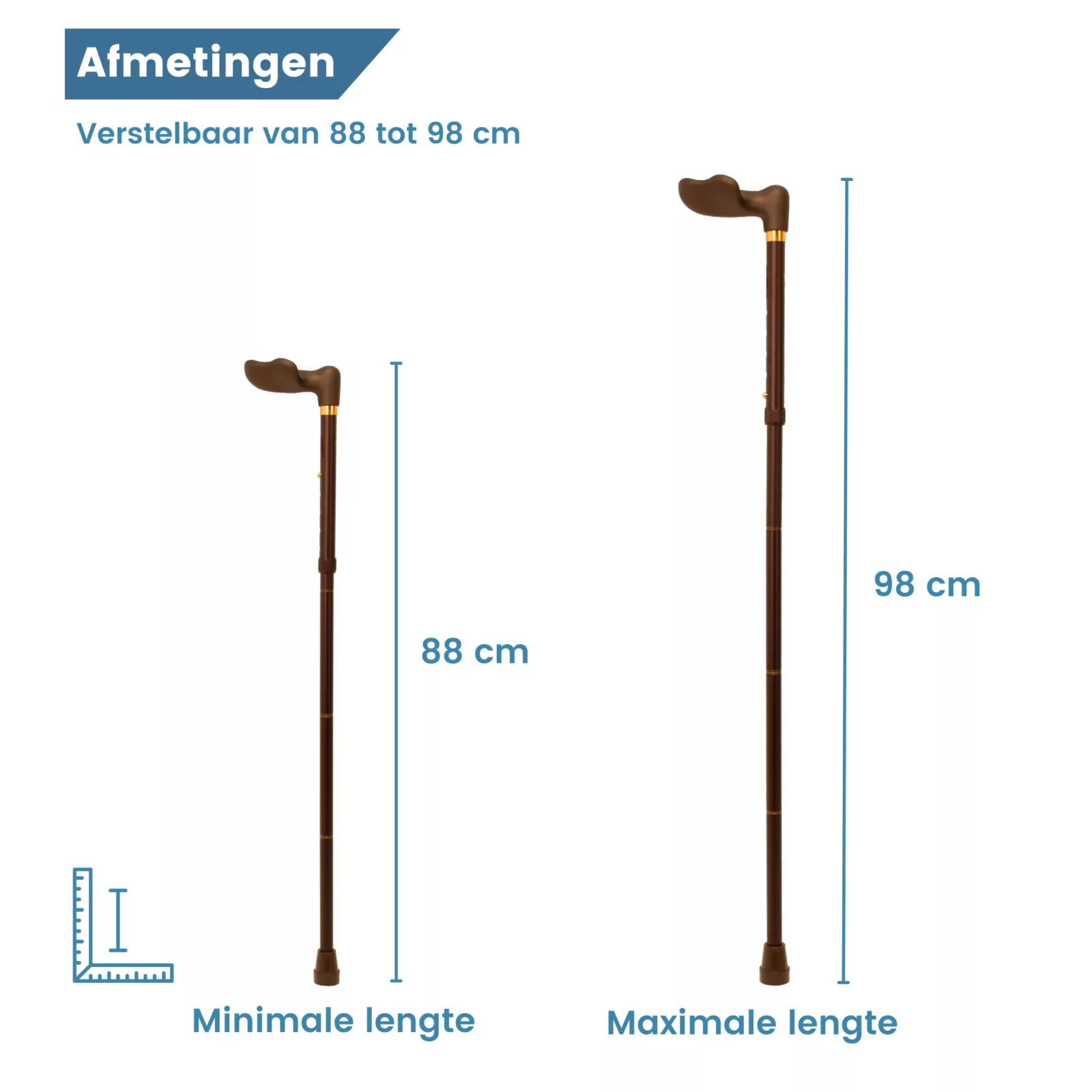 Dimensions de la canne de marche anatomique pliable avec poignée pour gauchers