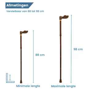 canne de marche ergonomique pliable, couleur bronze, finition soft touch, pour droitier, dimensions