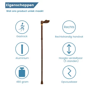 Caractéristiques de la canne de marche ergonomique pliable