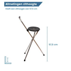 Dimensions : hauteur d'assise de la canne de marche avec siège tripode noir