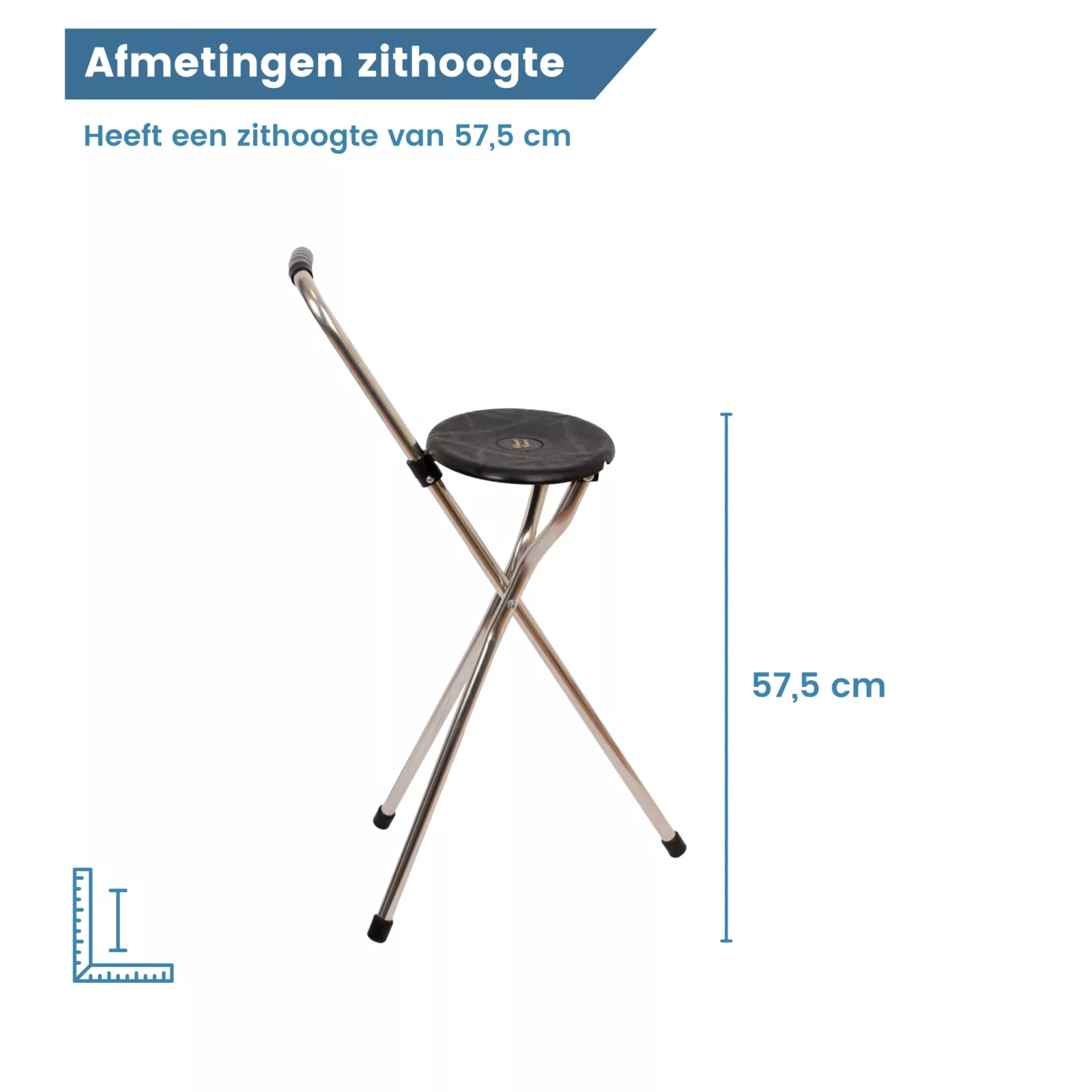 Dimensions : hauteur d'assise de la canne de marche avec siège tripode noir