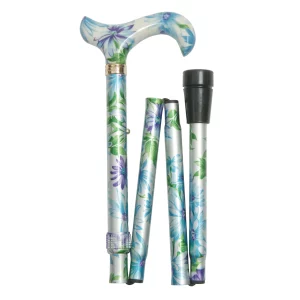 canne de marche pliable bleu-vert à fleurs