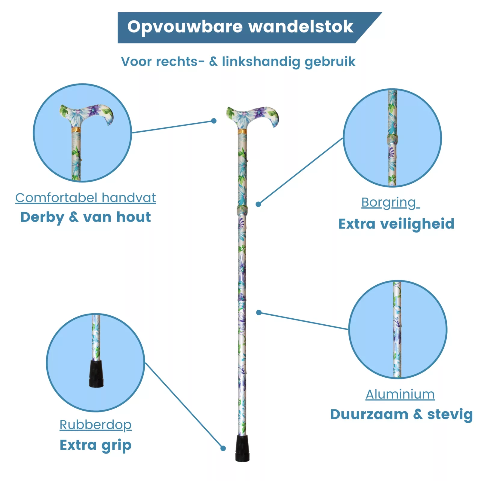 canne de marche pliable bleu-vert