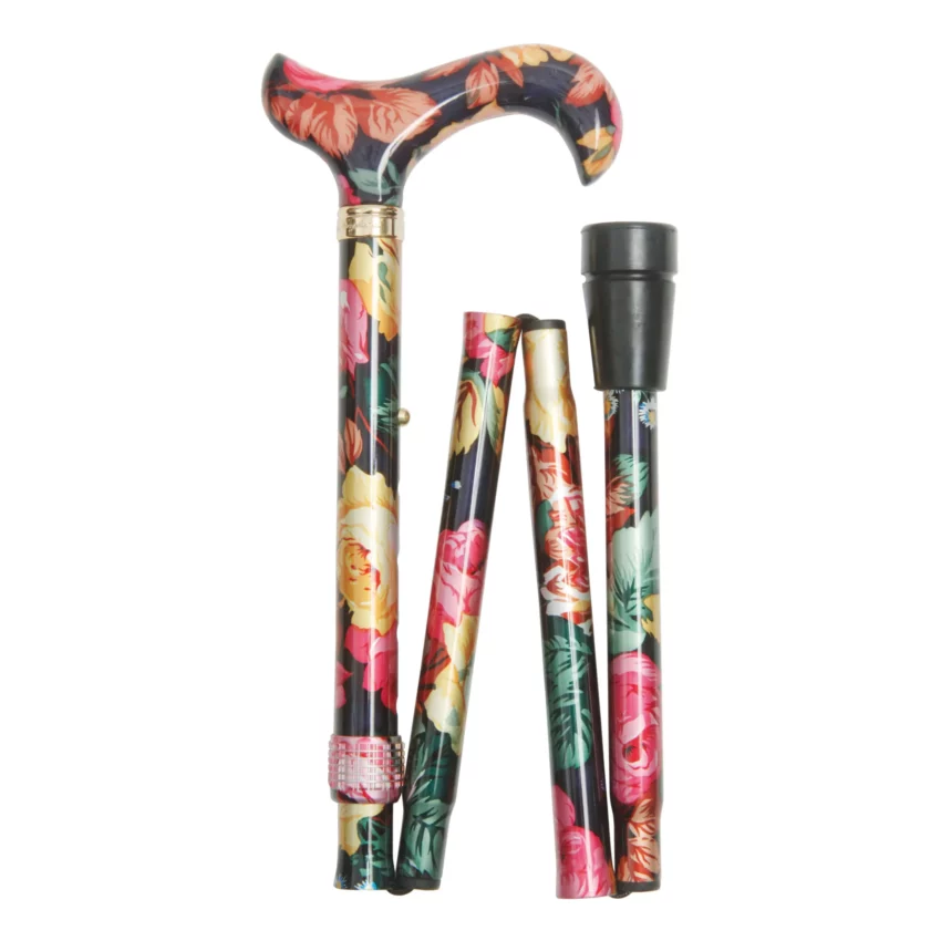 canne de marche pliable avec des motifs floraux