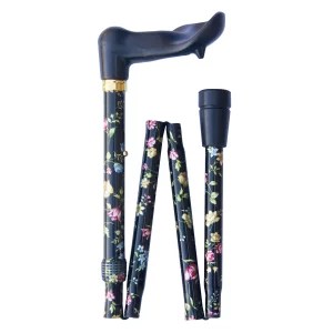 Canne de marche ergonomique pliable avec motifs floraux, pour droitiers