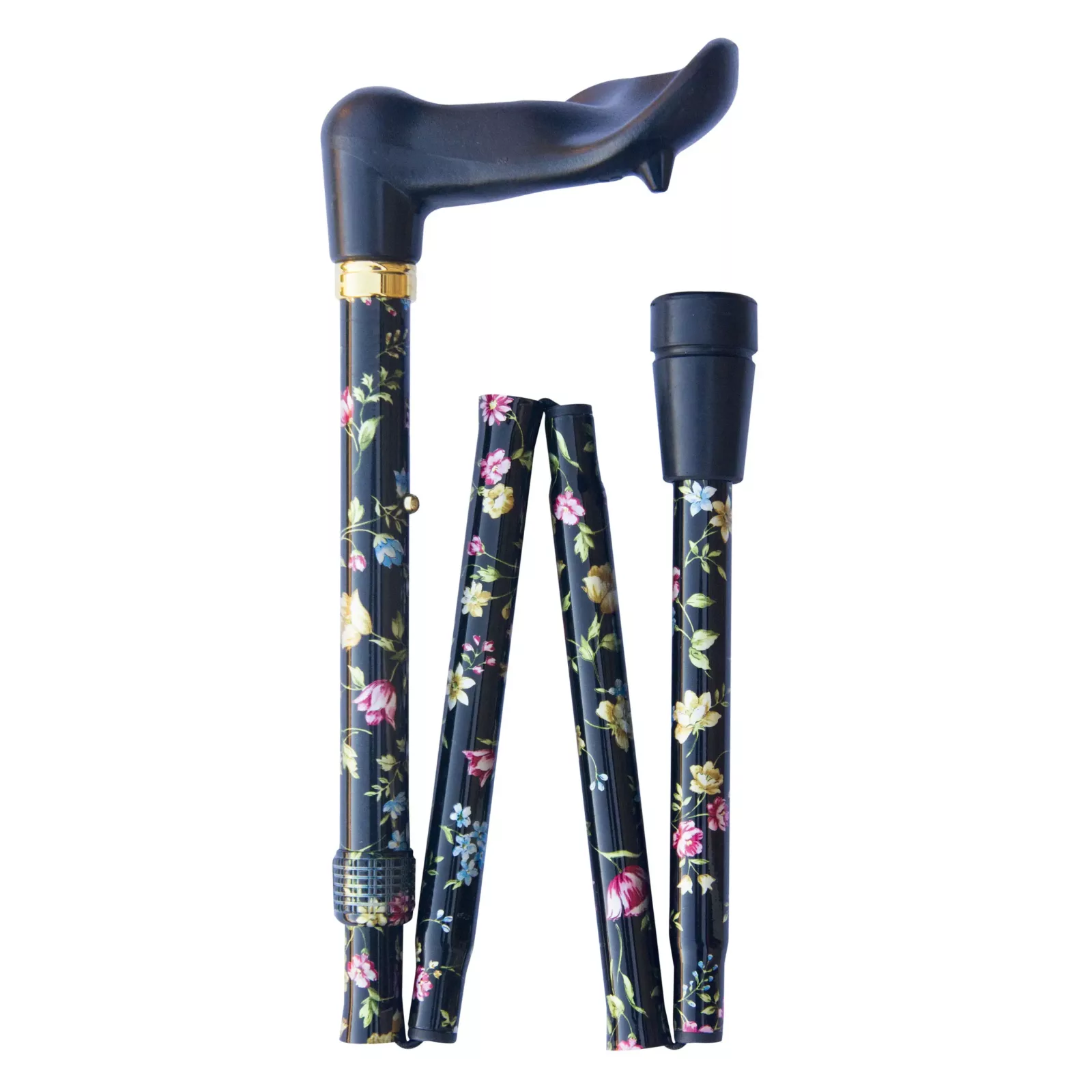 Canne de marche ergonomique pliable avec motifs floraux, pour droitiers