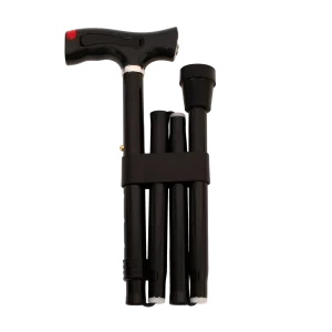 canne pliable avec alarme et lampe, une fois repliée