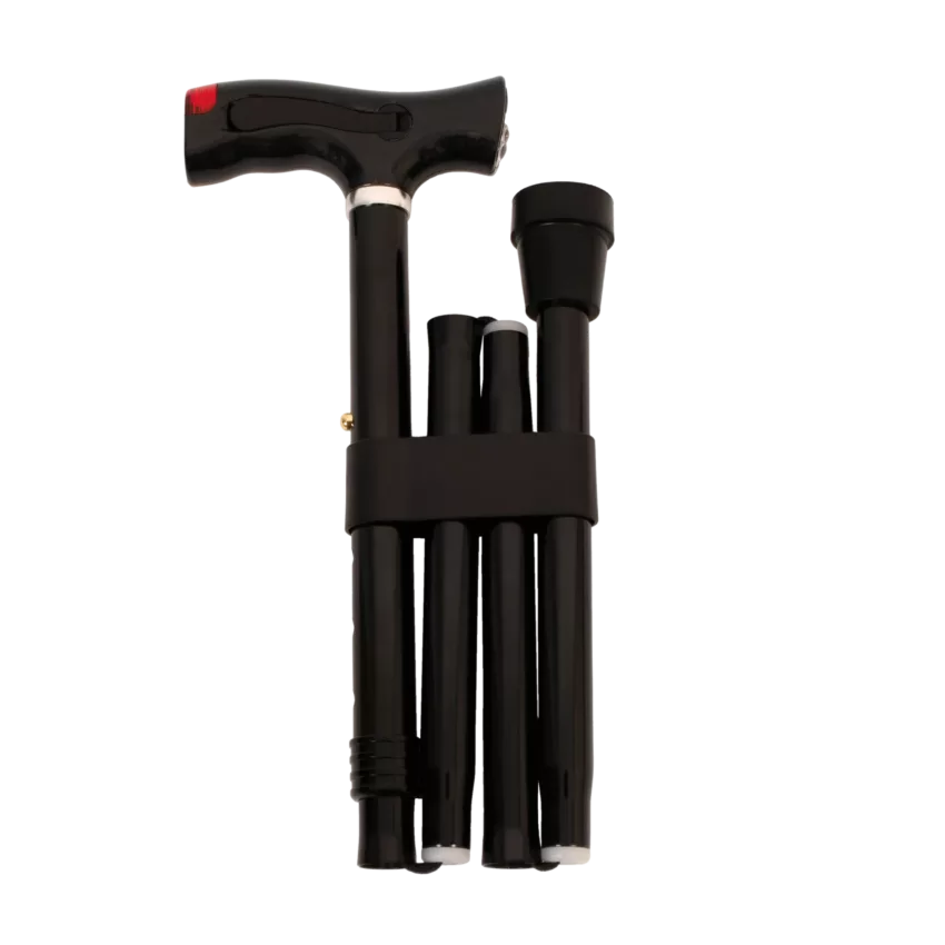 canne pliable avec alarme et lampe, une fois repliée