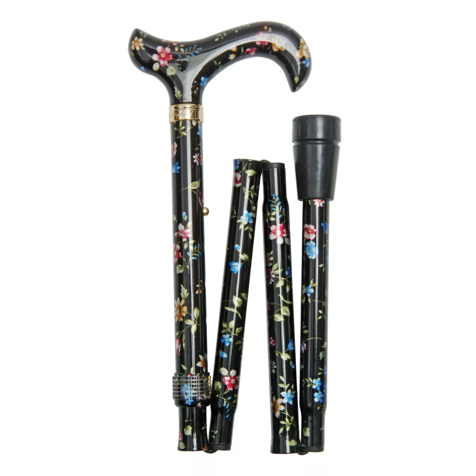 canne pliable noire avec des fleurs