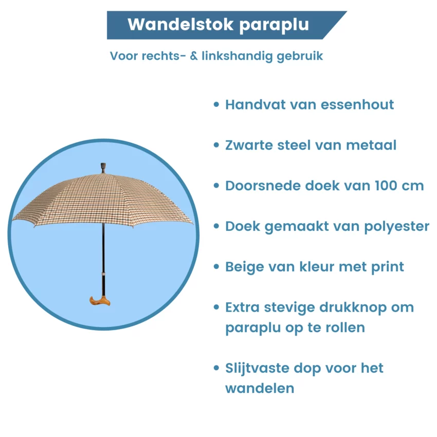 Canne parapluie à carreaux, couleur beige