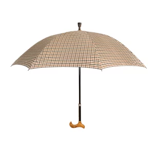 Canne parapluie réglable de couleur beige, dépliée
