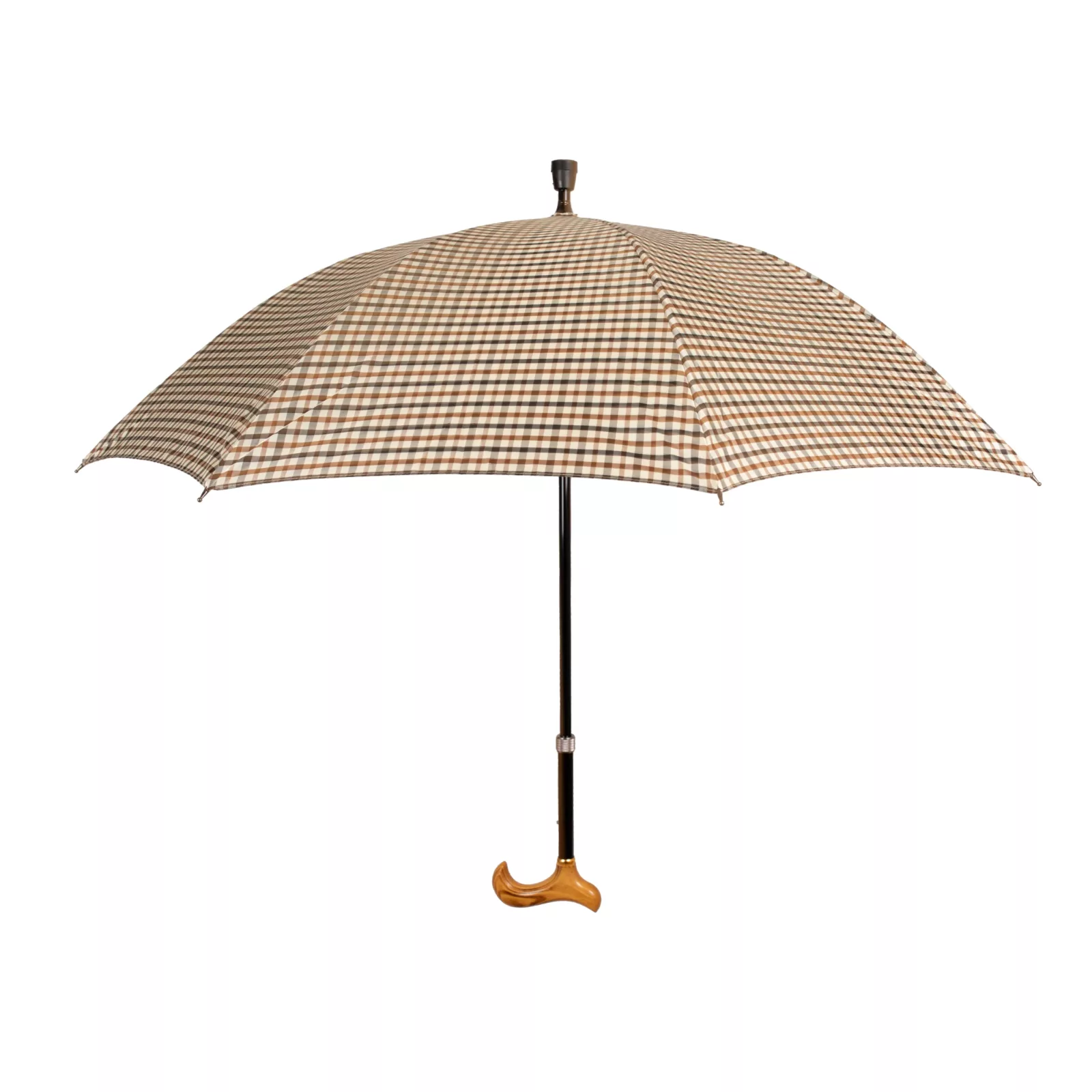 Canne parapluie réglable de couleur beige, dépliée