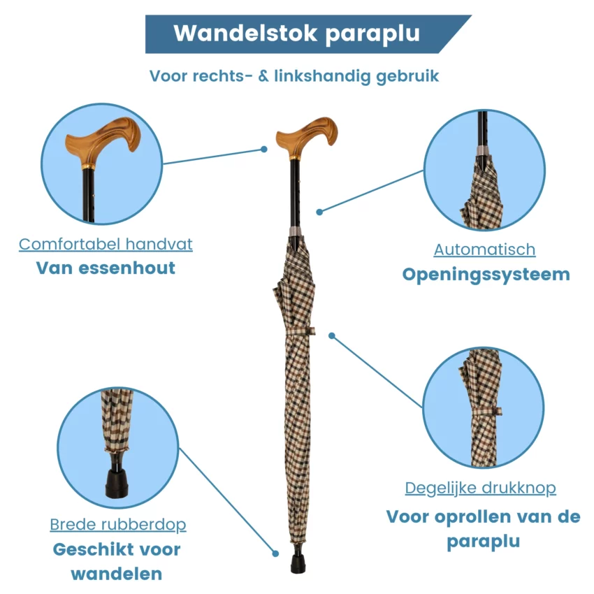 Canne parapluie réglable beige à carreaux et USP