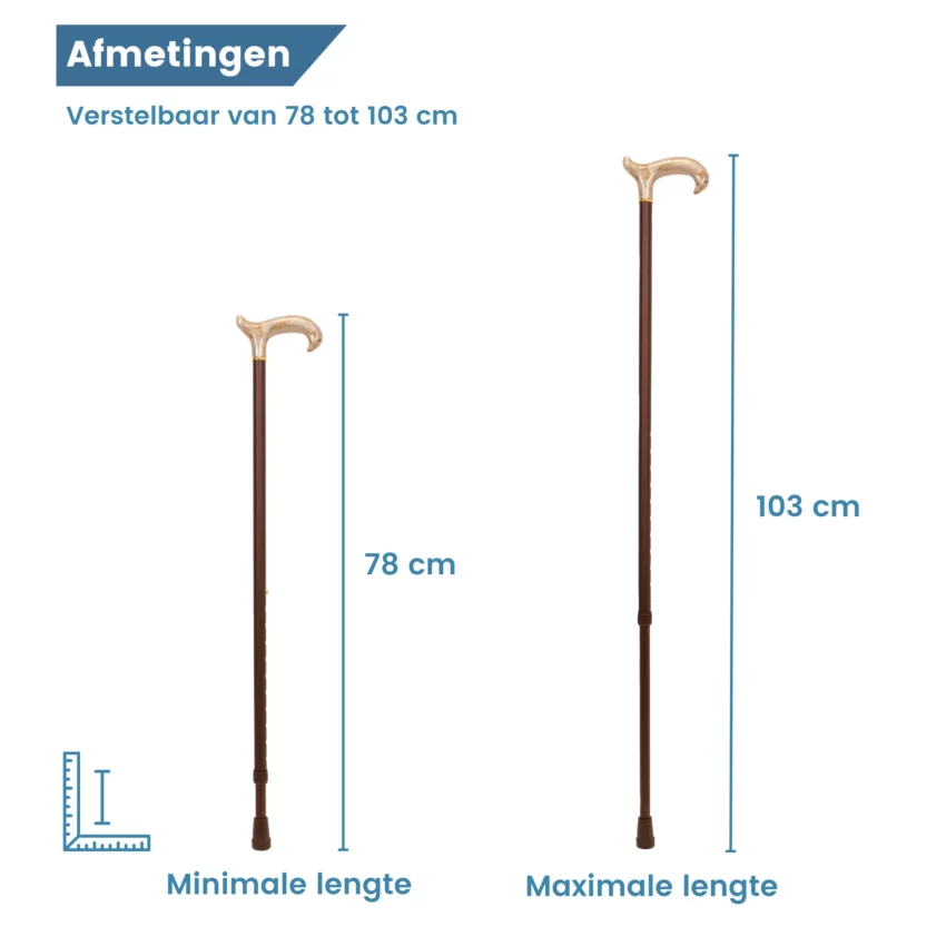 Dimensions de la canne de marche réglable marron