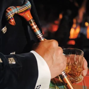 Canne de marche réglable, motif tartan multicolore