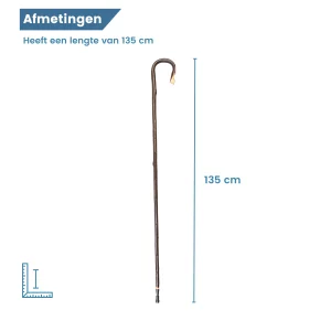 Bâton de berger en bois de châtaignier avec écorce, 135 cm de long