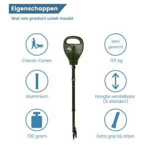 Caractéristiques du bâton de marche Supaseat vert