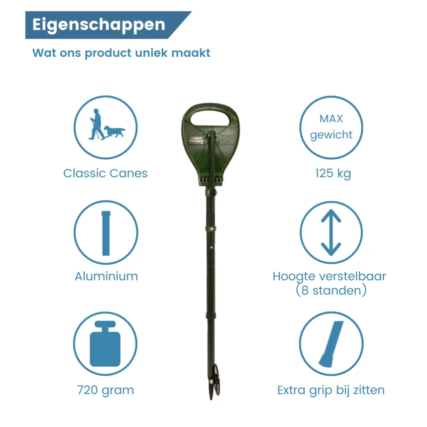 Caractéristiques du bâton de marche Supaseat vert